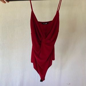 Red twist front body suit
